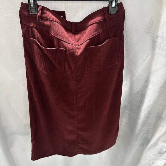 Lulu's Refreshing Romance Burgundy Corduroy Midi Skirt- Women's Size Small - Picture 3 of 7